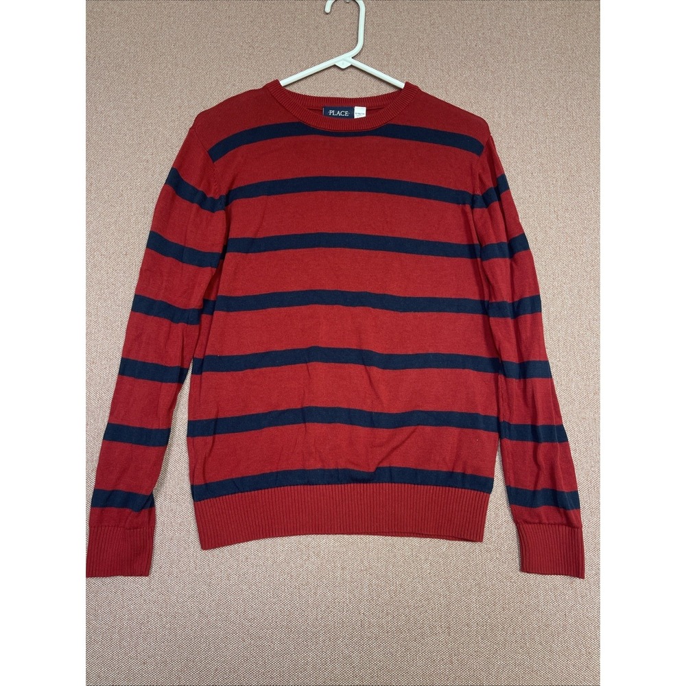 PLACE Boys Striped Pullover Sweater Red Navy Blue Size 10/12 Lightweight Classic